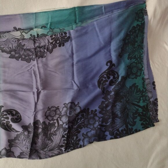 Ombre Silk Fabric w Black Floral Print 48" W X 86" L Jewel Tone Blue Teal Purple - Picture 7 of 12